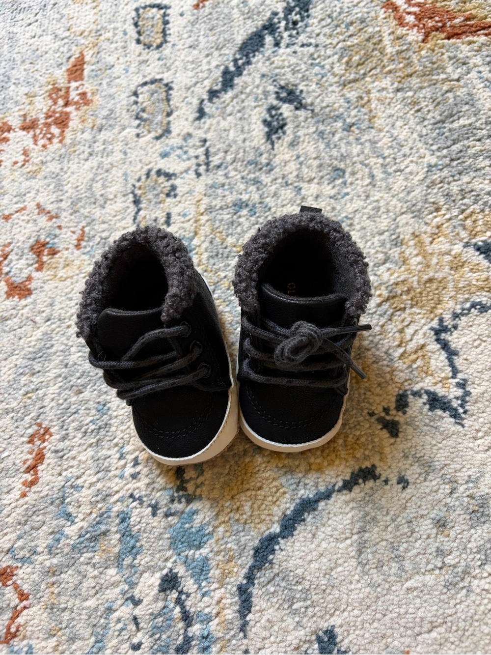 Kids Black Faux-Fur Lined Lace-Up Shoes